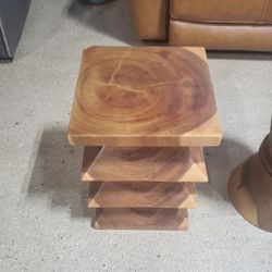 Hand-Carved Sculptural End Table with Zigzag Design, (New)