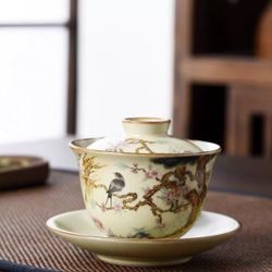 Cen Ru Niao Shang Zhi Tou San Cai 110ml Gaiwan (lidded bowl) for home use and岑汝鳥上枝頭三才110毫升蓋碗開片可家用養泡茶