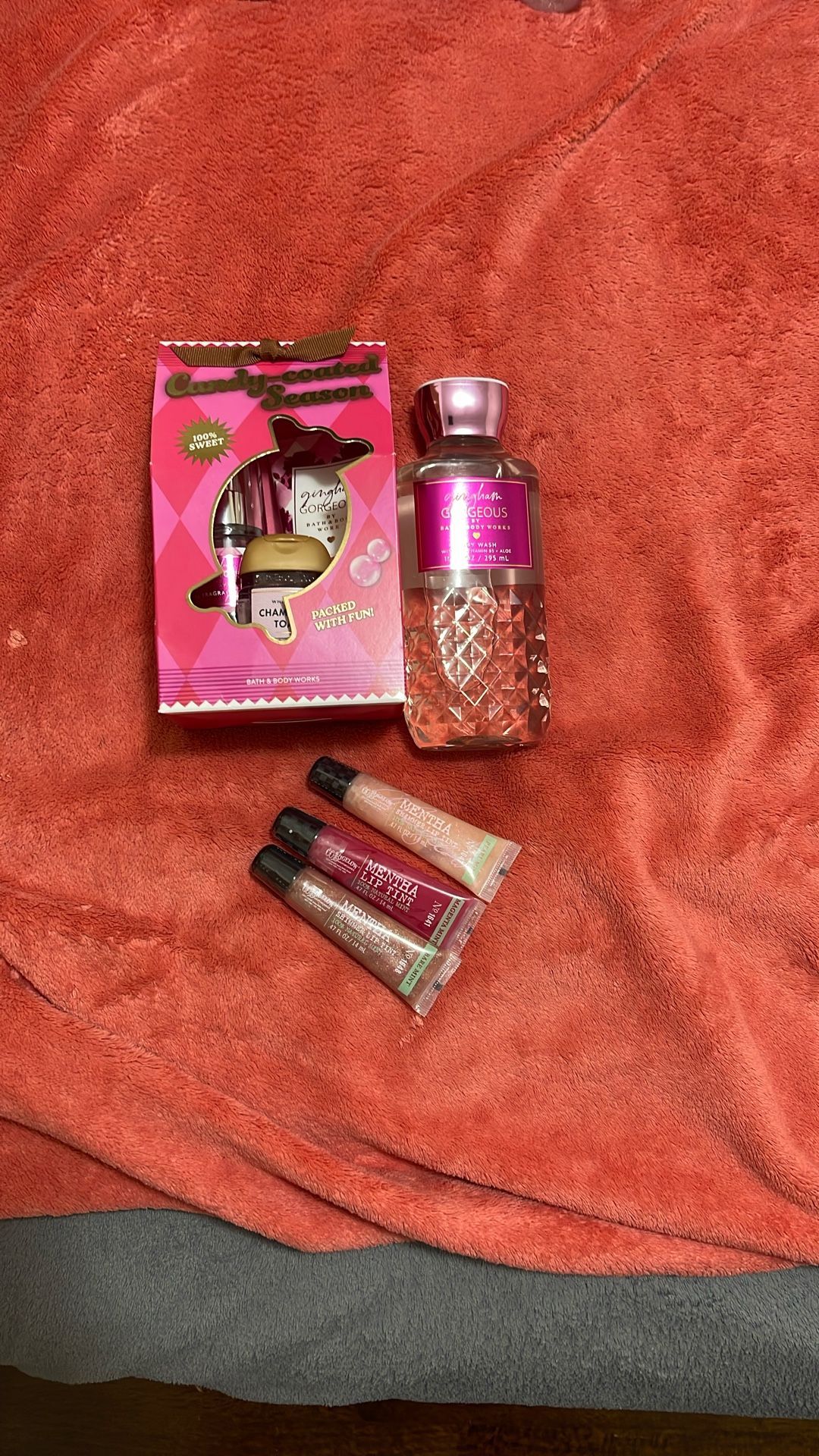 Gingham Set & Lip Gloss From Bath & Body Works