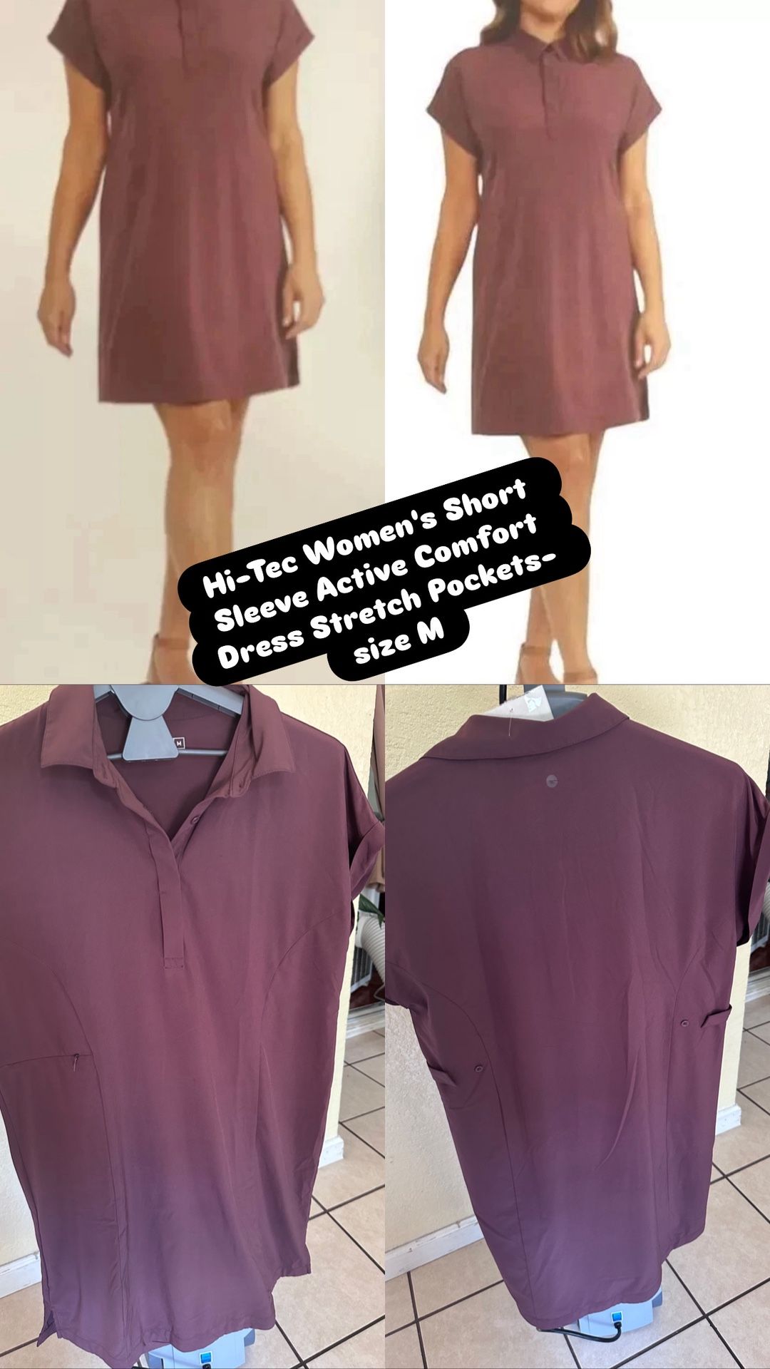 Hi-Tec Women's Short Sleeve Active Comfort Dress Stretch Pockets Pink medium