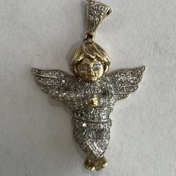 10k Gold Angel Charm Little Diamonds 