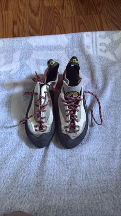 La Sportiva climbing shoes, white grey and pink, size 37 1/2 (USW 6 1/2)