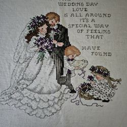 COMPLETED WEDDING CROSS STITCH!! JUST ADD NAMES!!