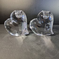 Set of 2 Mikasa Amorosa Clear Lead Glass, Heart-Shaped Candle Holders
