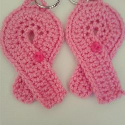 Crochet Breast Cancer Awareness Keychain 