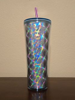 Starbucks Holographic Prism Diamond Metallic Criss-cross Sparkle Tumbler (24oz)