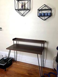 Modern Walnut Desk with Upper Storage Shelf | Home Office, Vanity or Craft Table