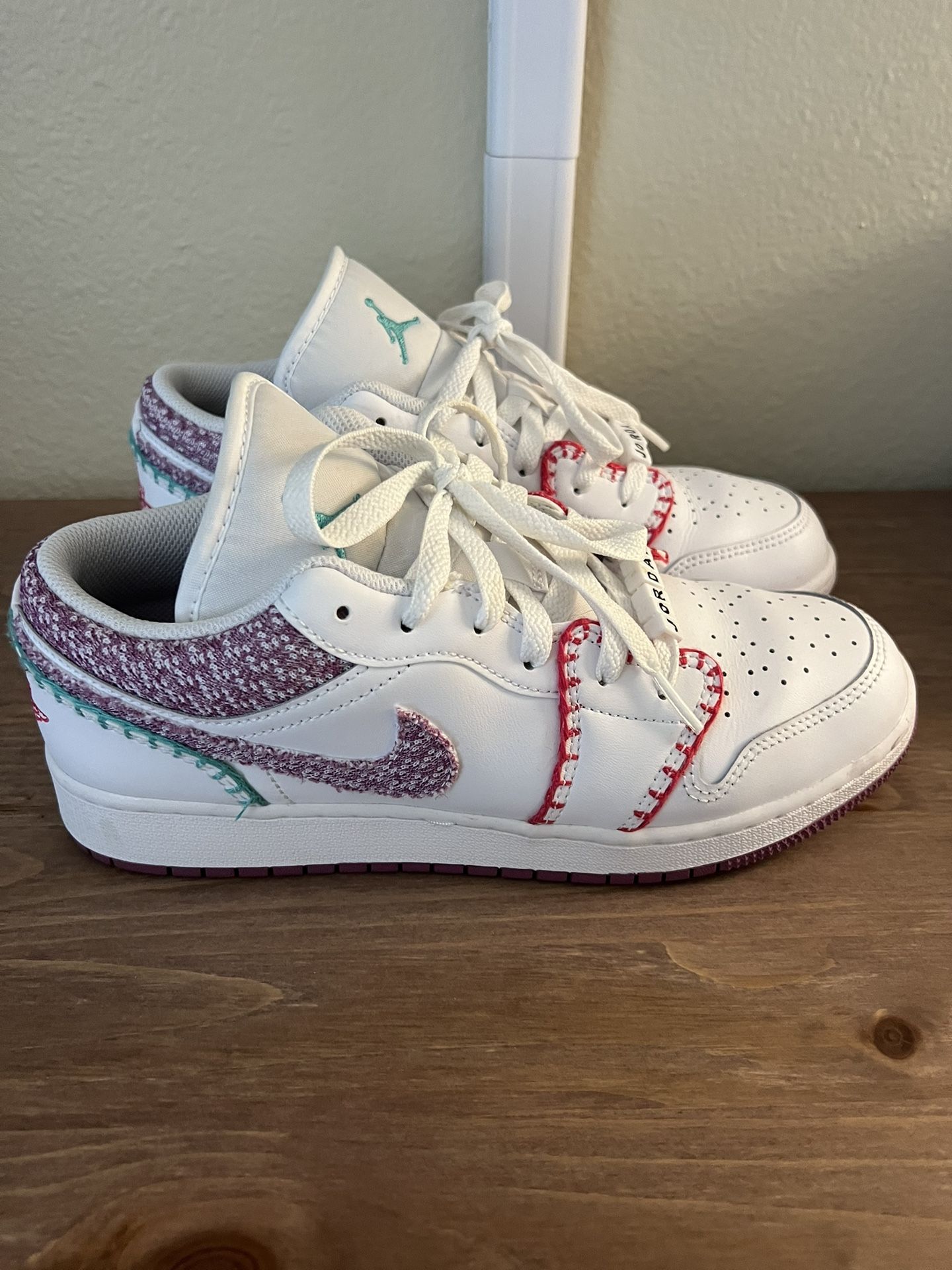 Jordan 1 Low - White/Purple/Pink Beaded- Kids 7 (fits Women’s 8.5)