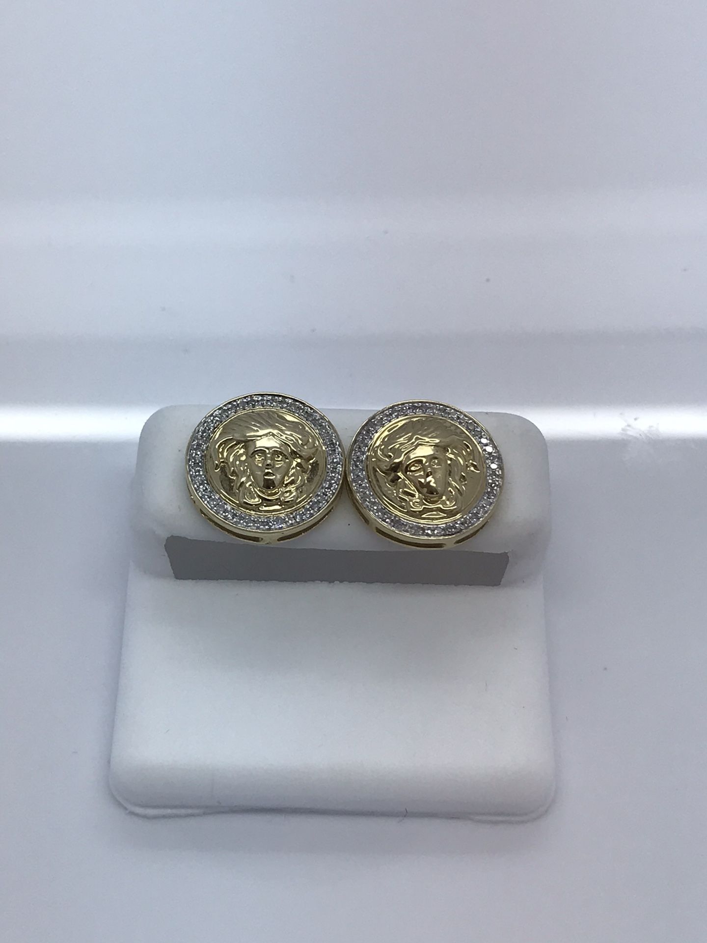 10k yellow gold diamond Medusa earrings