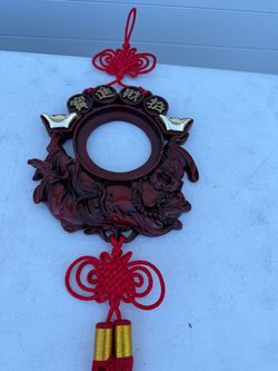 Feng Shui Laughing Buddha Prosperity Wall Hanging Chinese Luck Wealth. Minor hairline crack just above the head. Can easily be glued.