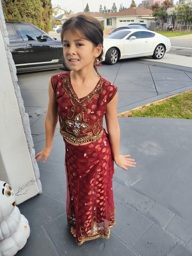 2pc Indian Lehenga Girl's Burgundy Dress Size 6-7