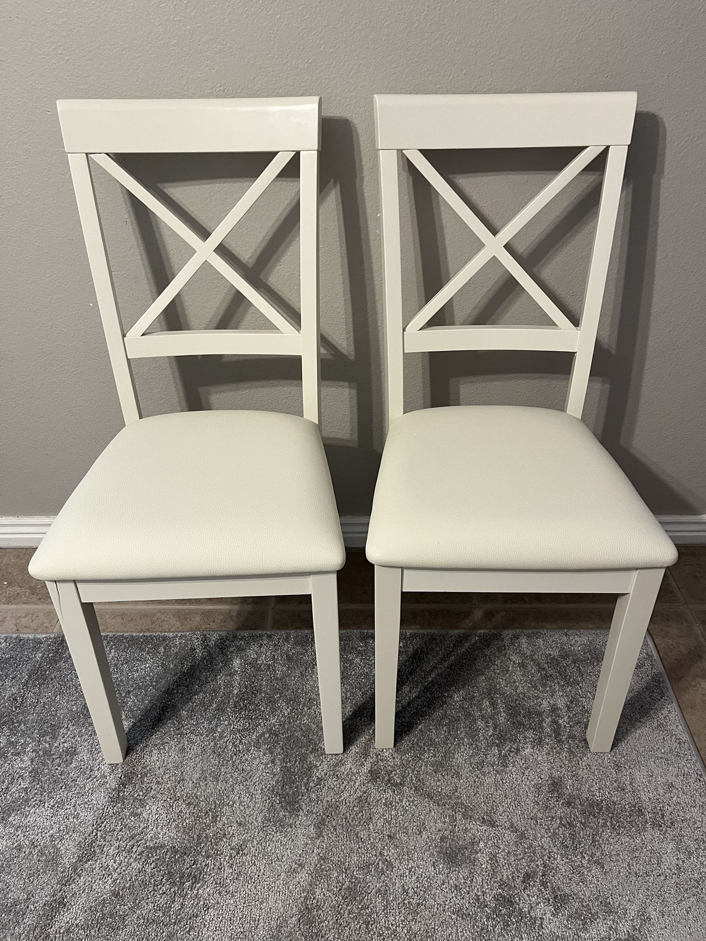 East West Furniture Boston Dinette Faux Leather Upholstered Wooden Chairs, Set of 2, Linen White