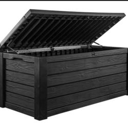 Keter Westwood 150 Gal Plastic Outdoor Patio Deck Box for Backyard Decor, Furniture Cushions, Garden