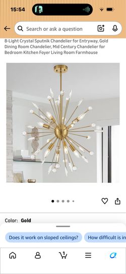 VANZARLA 8-Light Crystal Sputnik Chandelier for Entryway, Gold Dining Room Chandelier, Mid Century Chandelier for Bedroom Kitchen Foyer Living Room Fa