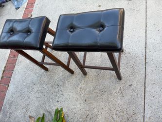 Pair of Black Tufted Leather Stools