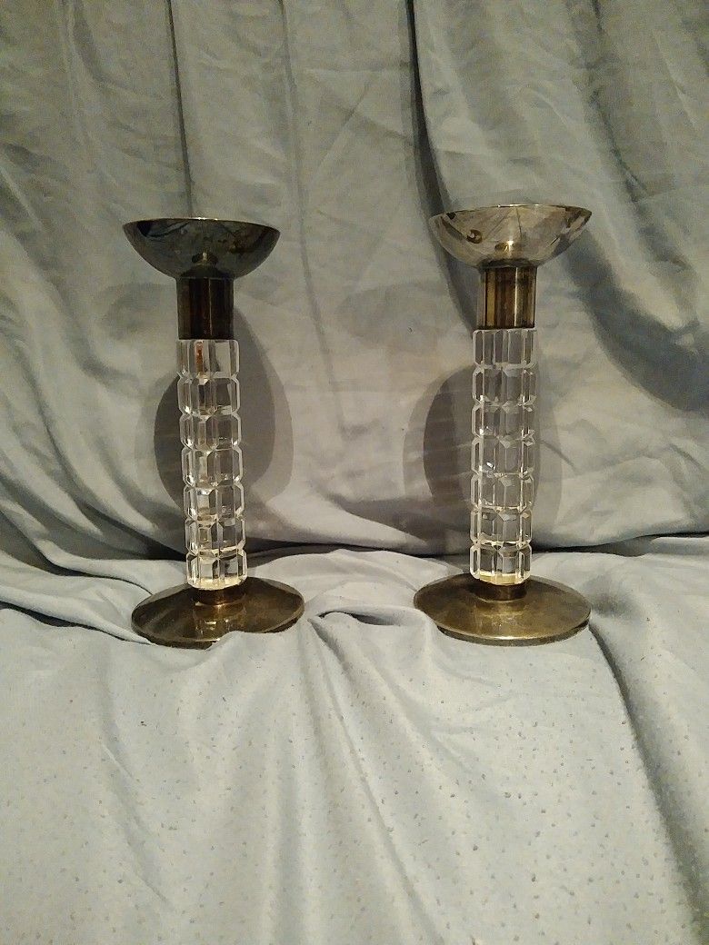 SILVER/CRYSTAL CANDLE HOLDERS