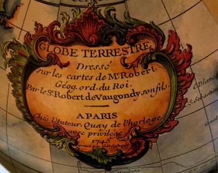Reproduction of 1745 Vaugondy terrestrial globe on wrought iron stand