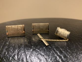 Vintage cuff links & tie clasp gold tone