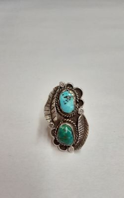 IHMSS Sterling Silver and Green Blue Turquoise Southwest Style Ring - Shelton