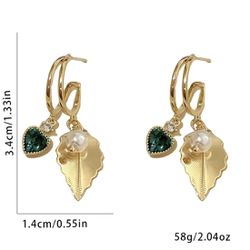 Zircon Faux Pearl Leaf Drop Earrings 