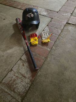 Baseball Bat, Helmet, and Batting Gloves Set and backpack