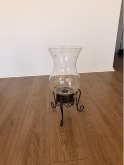 ✨ Princess House Glass Hurricane Vase w/ Meridian Metal Stand ✨