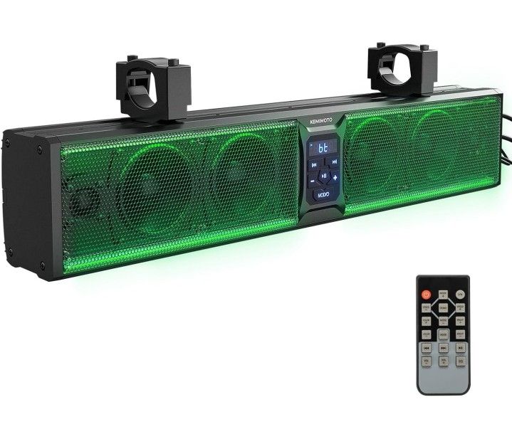 KEMIMOTO 6-Speaker Metal UTV Sound Bar, 25-inch IP65 Waterproof Golf Cart Sound Bar, ATV Speaker Bluetooth with RGB, SxS Soundbar Compatible with Pola