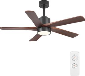 Walnut Ceiling Light Fan With Remote - Solid Wood