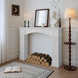 43.3" Fireplace Mantel, Freestanding Fireplace Surround with Leg for Electric Fireplaces, MDF Mantel Surround with Shelf for Living Room with Decorati