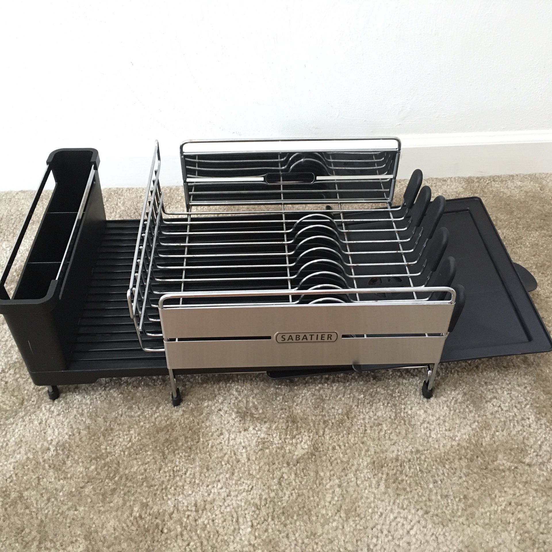 Sabatier Expandable Compact Dish Rack with Wine Glass Holder, Stainless Steel, Black