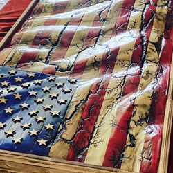 American Flag 🇺🇸 custom carved ripple wood flags