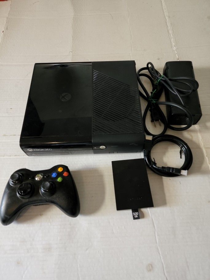 Microsoft Xbox 360 E 500GB Black Console Model 1538 Bundle w/ Controller & Cords 10 Games Bundle 