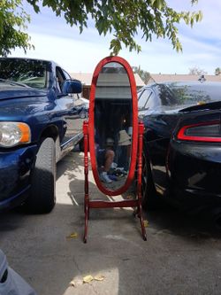 Oval Cheval Floor Mirror with Wood Stand