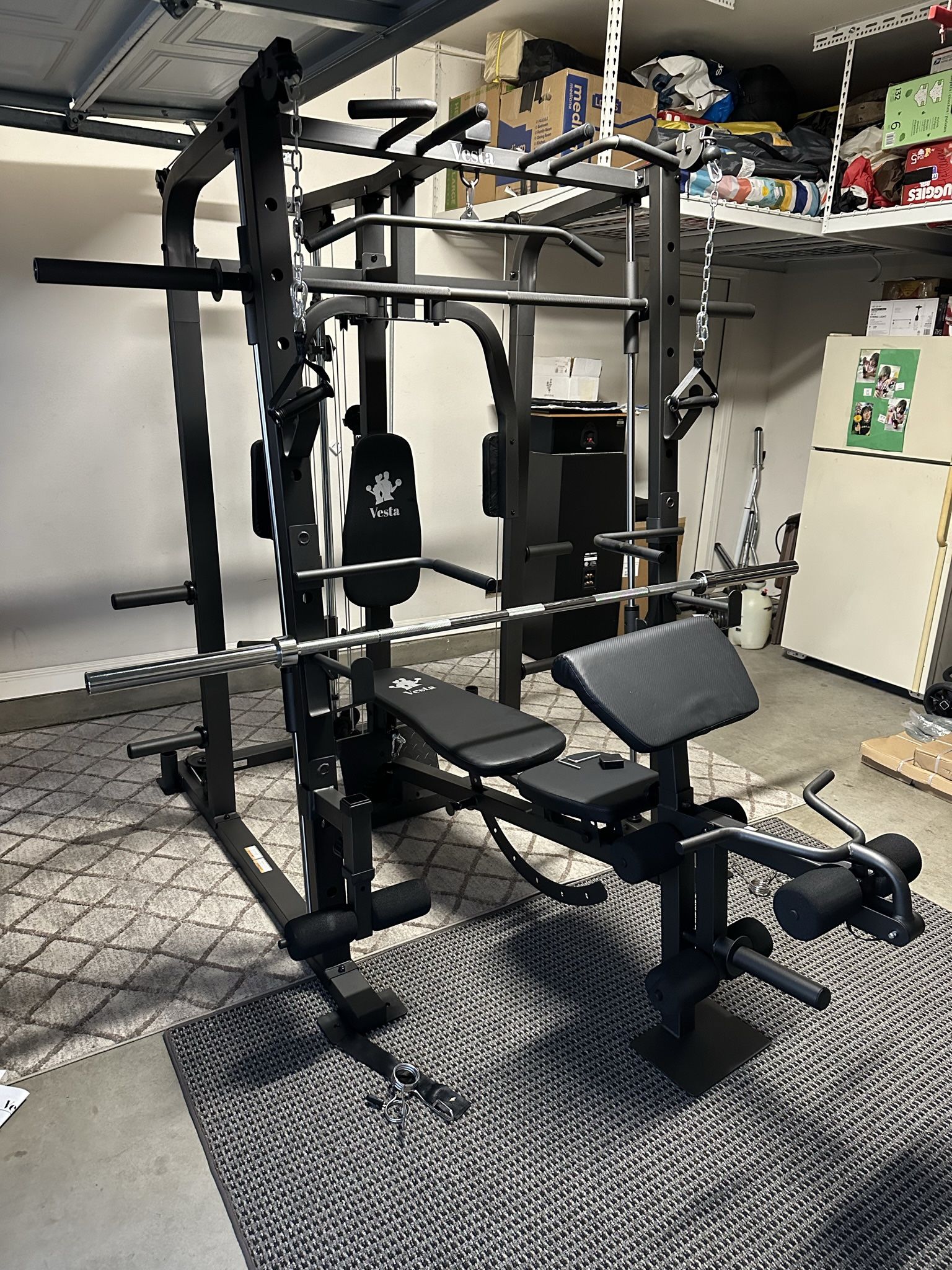 Vesta Fitness Smith Machine 1001 w/Bench Attachment | 230lb Bumpers Olympic Weights | 7ft Olympic Bar | Gym Equipment | FREE DELIVERYđźšš