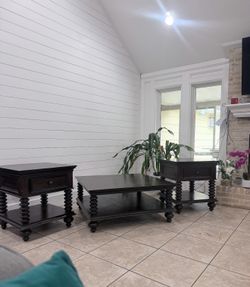 Living room center table and 2 end tables
