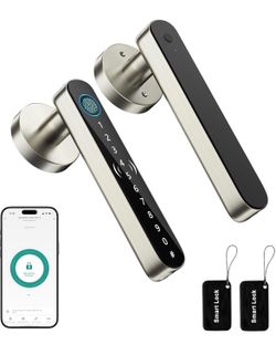 5 in 1 Fingerprint Door Handle with Keypad Control, APP Control, Key Card Fingerprint Door Lock with Code, Smart Biometric Door Knob for Bedroom with 