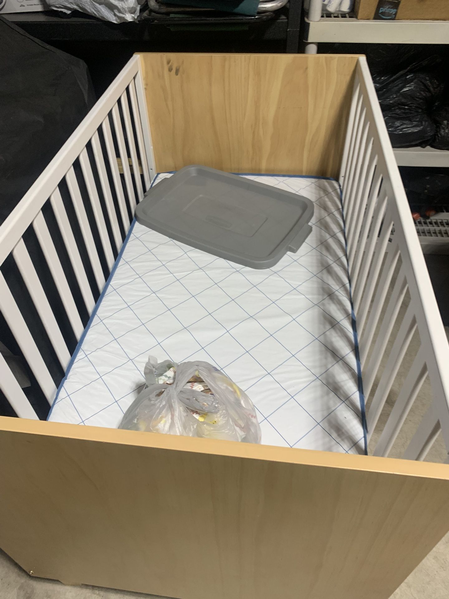 White Light Blue Brown Tan Bed Baby Crib Mattress Nursery