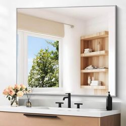 New 36" x 36" Bathroom Mirror Silver Rectangle Corner Wall Mirror with Metal Frame Decorative