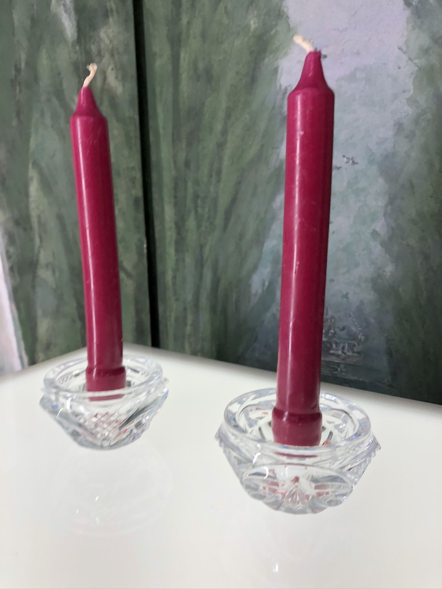 Pair of Crystal Candle Stand Saucers 3”x2” in Excellent Condition