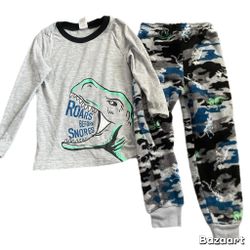 Sz 5 Boys Roars Before Snores Dino Camo Fleece Pajama Set 2pc Members Mark