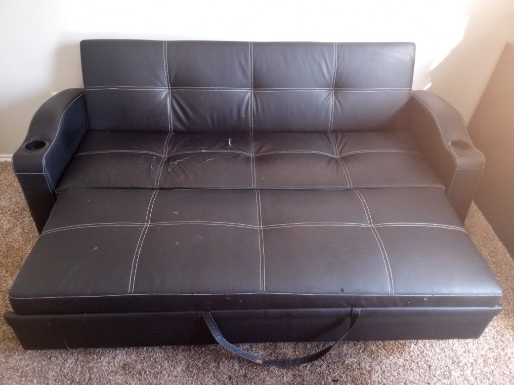 Full size leather-like convertible futon, moving MUST SELL!