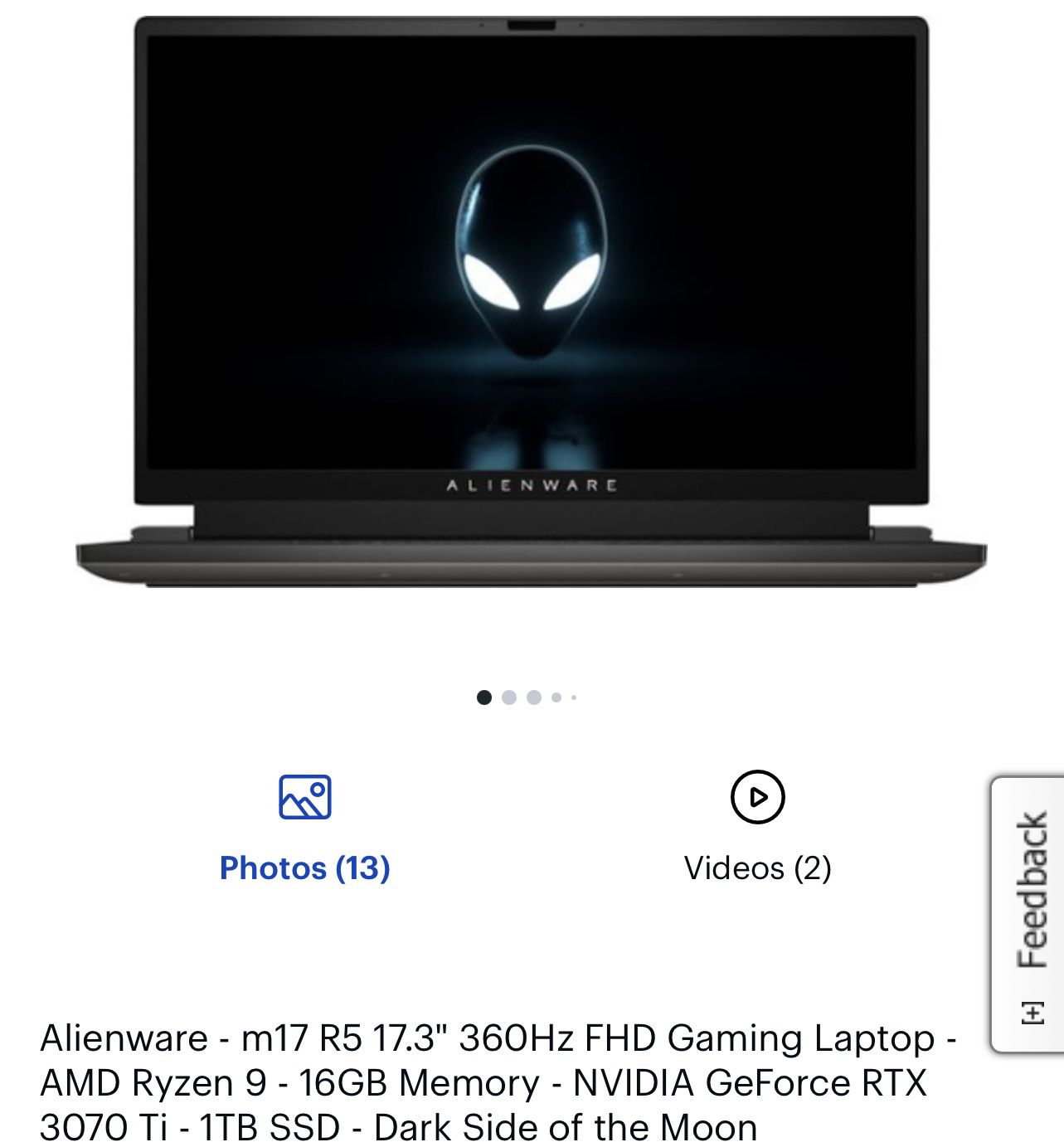 Alienware, m17 R5 17.3" 360Hz FHD Gaming Laptop, AMD Ryzen 9, 16GB Memory, GeForce RTX 3070 Ti, 1tb