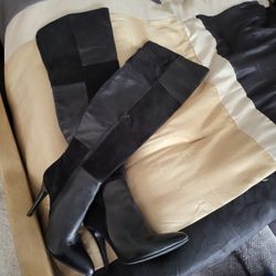 Black Leather/Suede Knee High Boots