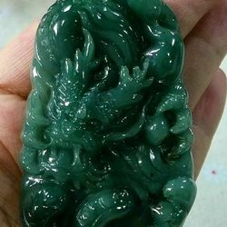 Burmese icy type A jadeite jade pendant lucky Dragon spit Pearl.