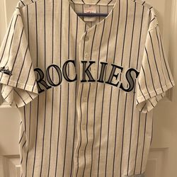 Vintage Colorado Rockies Customizable White with Purple Pinstripes Large Jersey 