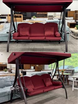 3-Seat Patio Porch Swing with Adjustable Canopy, Convertible 3 in 1 Outdoor Swing Bed featuring a 3 position backrest that can lay flat and turn into