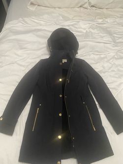 Black Hooded Coat with Gold Hardware