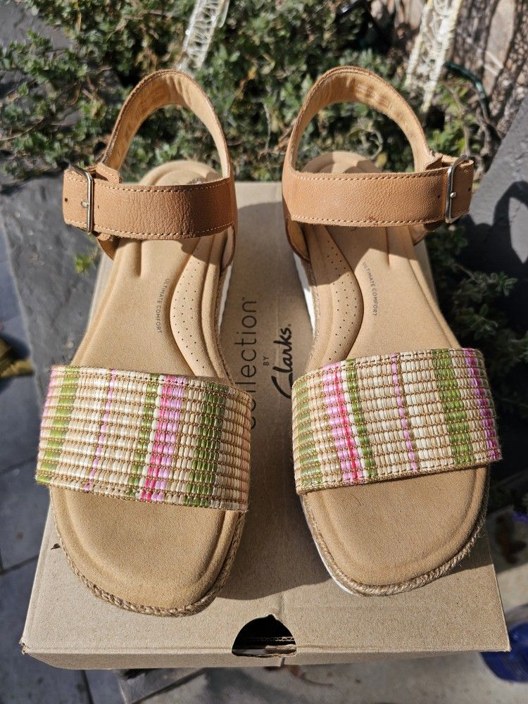Clarks Women's Lana Shore Wedge Sandal – Ortholite Footbed, Buckled Ankle Strap