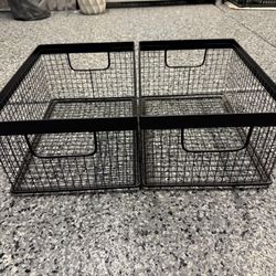 2 Wired Black Metal Storage Baskets 