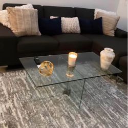 Dark grey L shape couch + ottoman